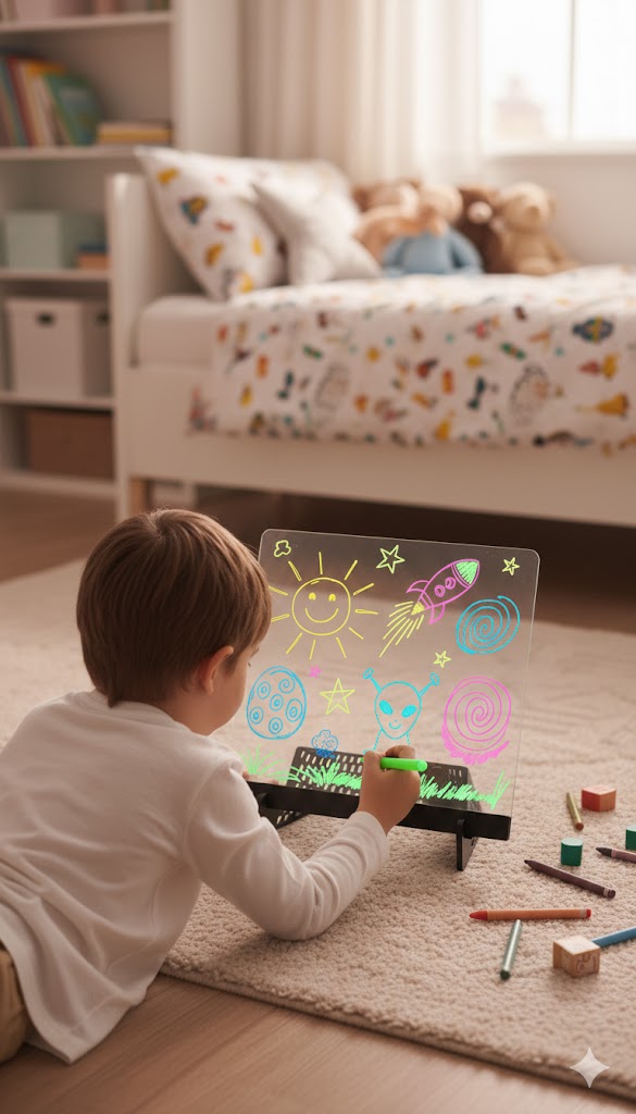 LED Işıklı Çizim Tableti – Çocuklar İçin Ekransız, Silinebilir ve USB ile Kullabılabilir Işıklı Çizim Tahtası